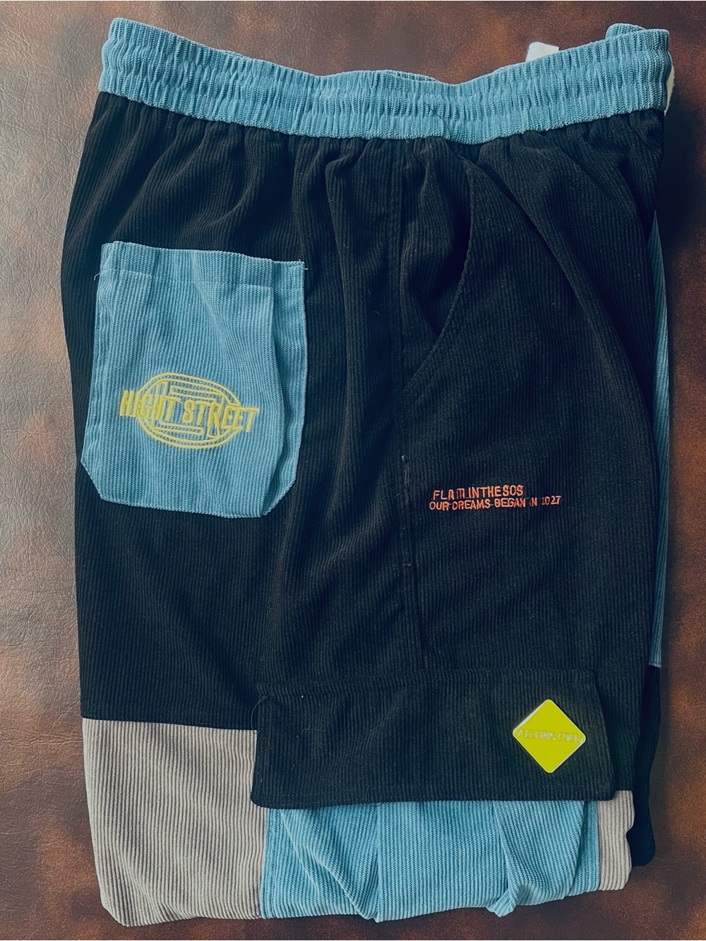 Aelfric Eden Men's Patchwork Cargo Pants EUC Unisex Streetwear Blk/Gry/Blu XXL